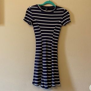 Forever 21 deep navy blue + white striped skater dress! Barely worn! 🌻